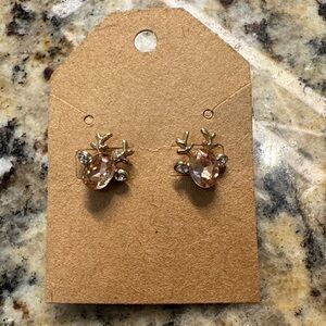Elegant Gold and Brown Reindeer Stud Earrings